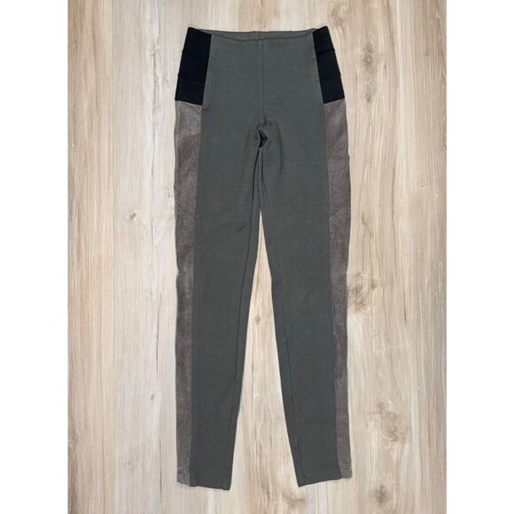 Hale Bob XS Suede Panel Legging Pant Leather Trim Stretch Olive Insm 26” sz XS - Picture 2 of 13